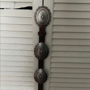 Western Silver Concho Wall Decor Belt - Brown Leather with Silver Accents